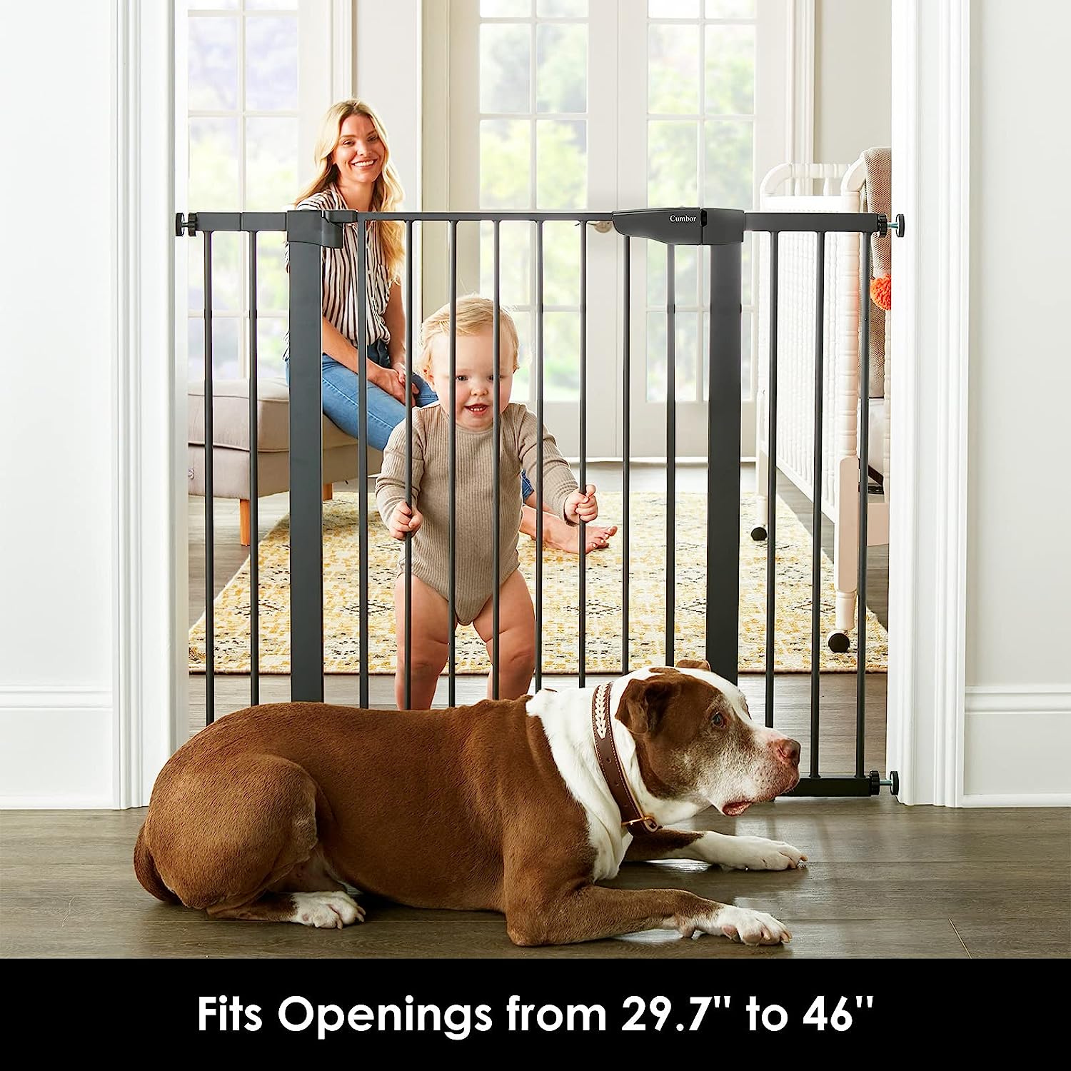 Mom's Choice Awards Winner-Cumbor 29.5-46" Auto Close Baby Gate for Stairs, Easy Install Pressure/Hardware Mounted Dog Gates for The House Indoor, Easy Walk Thru Wide Safety Pet Gates for Dogs, White - Image 8